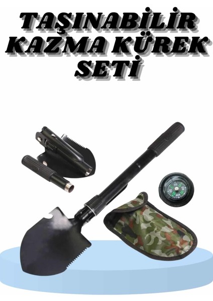 Teknorod Çelik Katlanır Fonksiyonel Kamp Kazma Kürek ve Kesme Aleti Seti Küçük Kazma Kürek Seti