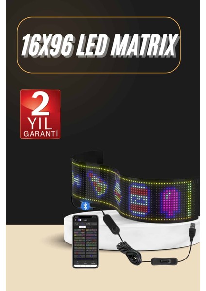 LED Ekran Matrix Panel En Büyük Boy 16X96 Araba Yazısı 19.2X89.8 cm