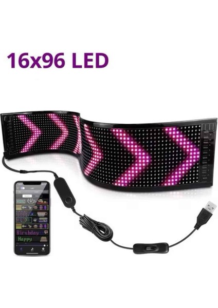 LED Ekran Matrix Panel En Büyük Boy 16X96 Araba Yazısı 19.2X89.8 cm