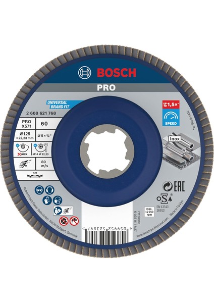 1x Pro Metal X571 Yelpaze Taşlama Diski, X-Lock Için Açılı Tasarım (Çelik, Paslanmaz Çelik, Ø 125 Mm, Granülasyon 60, Profesyonel Aksesuar Küçük Açılı Taşlama Makinesi)