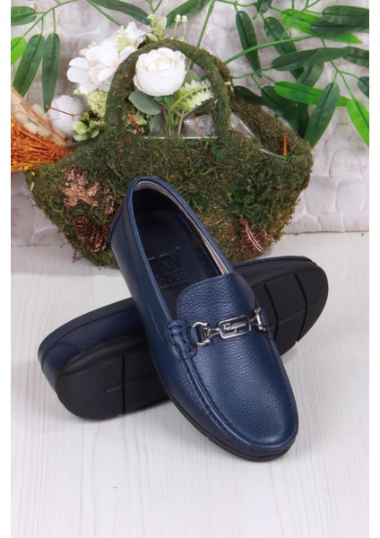 31090 Lacivert Deri Deri Loafer Erkek Babet Erkek Ayakkabı