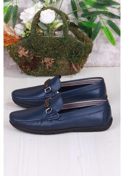 31090 Lacivert Deri Deri Loafer Erkek Babet Erkek Ayakkabı