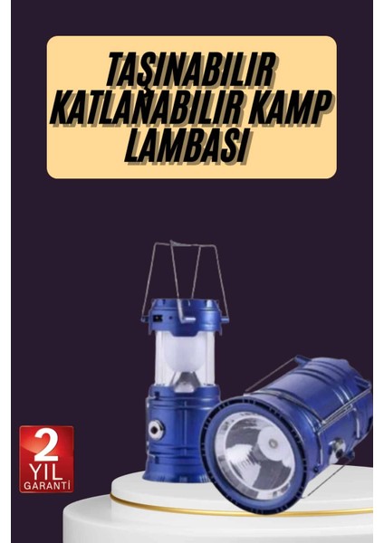 Kamp Feneri Şarj Edilebilir Güneş Enerjili Işıldak USB Şarjlı