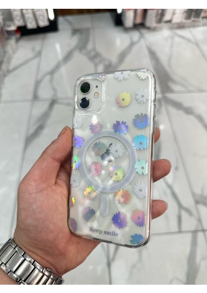 Apple iPhone 11 Kılıfrenkli Papatya Fiyonklu Kurdele Kurdelelu Magsafe Kılıf Silikon Tasarımlı