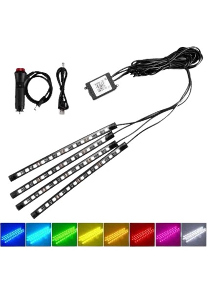 Araç Içi Ayak Altı LED 12 LED Işık Sese Müziğe Duyarlı Rgb Işıklı Aydınlatma Seti