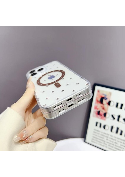 iPhone 16 Pro Kılıf Kalp Magsafe Kılıf Fiyonklu Kurdele Kurdelelu Tasarım Silikon Kılıf Rose Gold