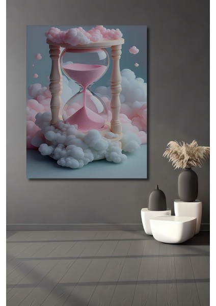 Pembe Kum Saati Bulut Rüyası Dekoratif Ahşap Ev/işyeri/ofis Kare Tablo
