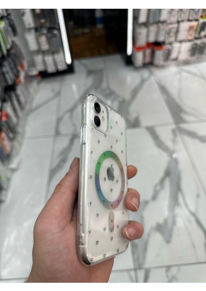 iPhone 12 Kılıf Kalp Magsafe Kılıf Fiyonklu Kurdele Kurdelelu Tasarım Silikon Kılıf Gümüş