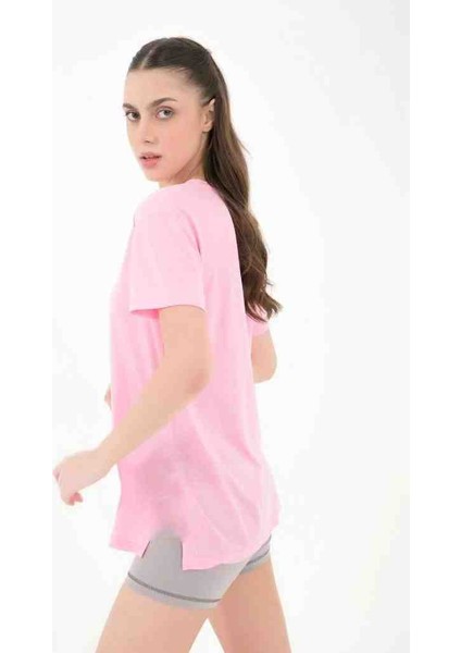 Yırtmaçlı Pembe Kadın T-Shirt