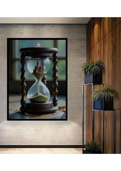 Kum Saati Içinde Rüya Şatosu Yağlı Boya Görünümlü Dekoratif Ahşap Ev/işyeri/ofis Kare Tablo fiyatları