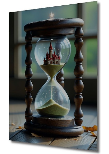 Kum Saati Içinde Rüya Şatosu Yağlı Boya Görünümlü Dekoratif Ahşap Ev/işyeri/ofis Kare Tablo modelleri