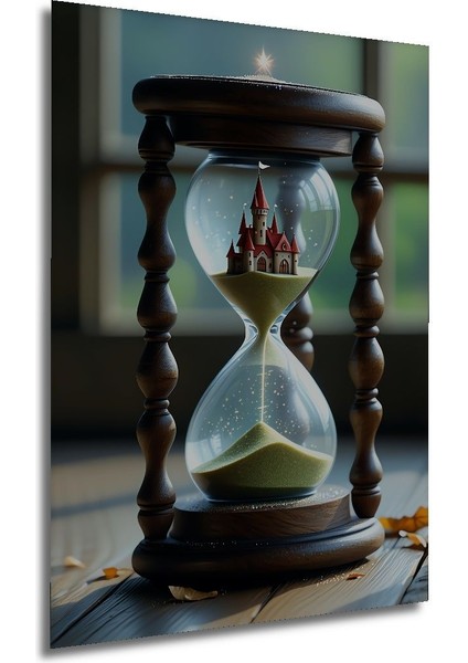 Kum Saati Içinde Rüya Şatosu Yağlı Boya Görünümlü Dekoratif Ahşap Ev/işyeri/ofis Kare Tablo fırsatları