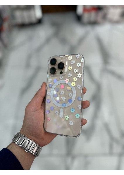 iPhone 14 Pro Max Kılıf Renkli Papatya Fiyonklu Kurdele Kurdelelu Magsafe Kılıf Silikon Tasarımlı