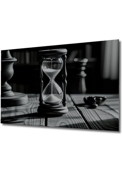 Siyah Beyaz Kum Saati Zamanın Akışı Dekoratif Ahşap Ev/işyeri/ofis Kare Tablo