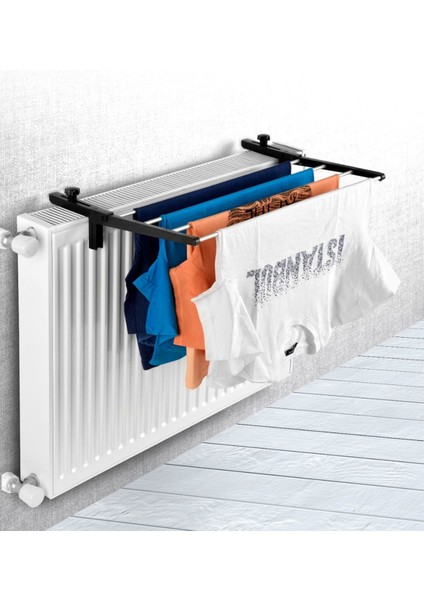 Siyah Petek Üstü Kurutmalık Kalorifer Çamaşır Askısı 60CM 4 Telli Katlanabilir