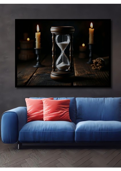 Antik Kum Saati ve Mumlar Yağlı Boya Görünümlü Dekoratif Ahşap Ev/işyeri/ofis Kare Tablo fiyatları