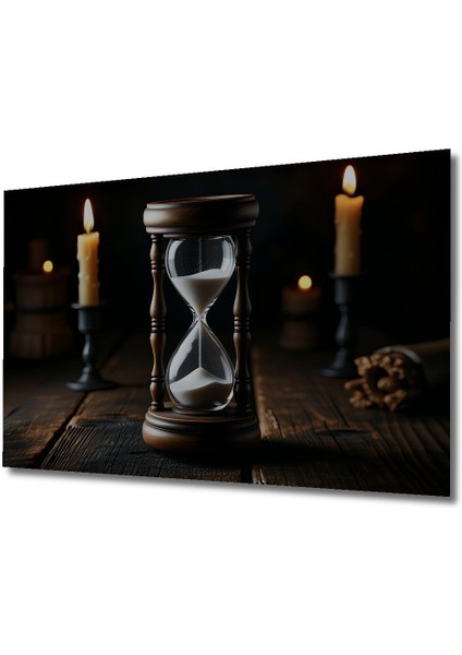Antik Kum Saati ve Mumlar Yağlı Boya Görünümlü Dekoratif Ahşap Ev/işyeri/ofis Kare Tablo modelleri