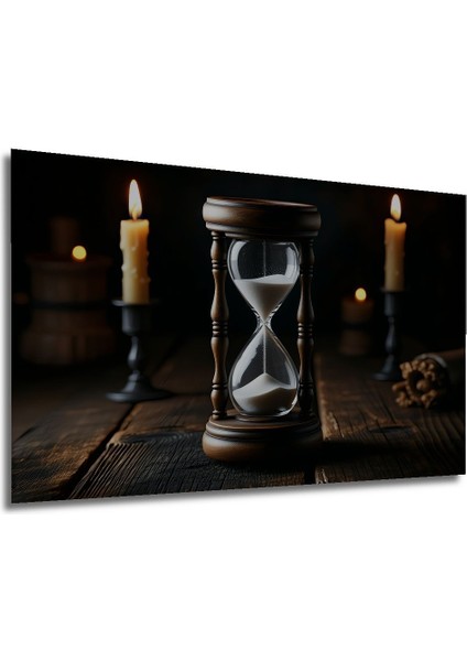 Antik Kum Saati ve Mumlar Yağlı Boya Görünümlü Dekoratif Ahşap Ev/işyeri/ofis Kare Tablo fırsatları