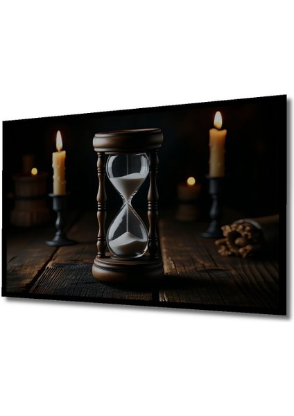 Antik Kum Saati ve Mumlar Yağlı Boya Görünümlü Dekoratif Ahşap Ev/işyeri/ofis Kare Tablo indirimleri