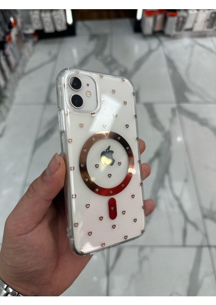iPhone 12 Kılıf Kalp Magsafe Kılıf Fiyonklu Kurdele Kurdelelu Tasarım Silikon Kılıf Rose Gold