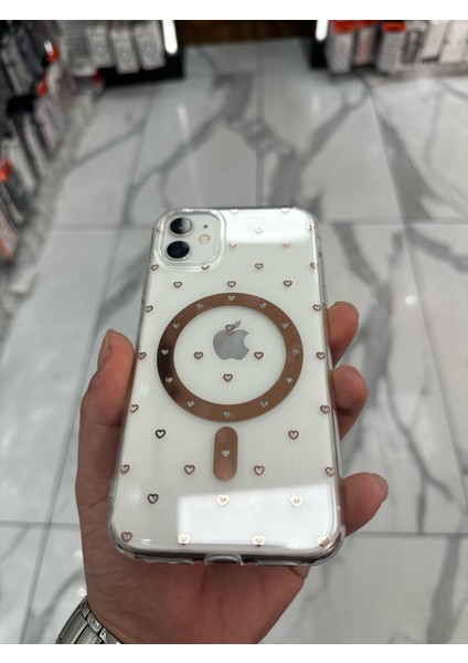 iPhone 12 Kılıf Kalp Magsafe Kılıf Fiyonklu Kurdele Kurdelelu Tasarım Silikon Kılıf Rose Gold