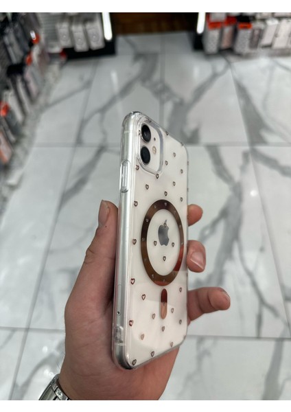 iPhone 12 Kılıf Kalp Magsafe Kılıf Fiyonklu Kurdele Kurdelelu Tasarım Silikon Kılıf Rose Gold
