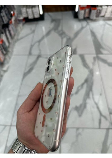 iPhone 12 Kılıf Kalp Magsafe Kılıf Fiyonklu Kurdele Kurdelelu Tasarım Silikon Kılıf Rose Gold