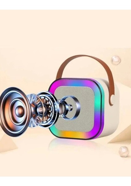 Karaoke Kablosuz Hoparlör Mikrofonlu Rgb Işıklı Bluetooth Speaker Tf Kart/usb Siyah