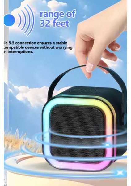 Karaoke Kablosuz Hoparlör Mikrofonlu Rgb Işıklı Bluetooth Speaker Tf Kart/usb Siyah