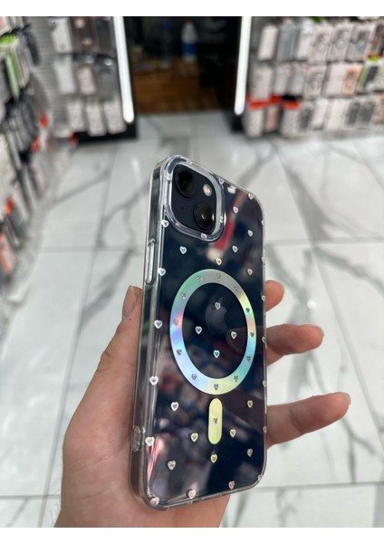 iPhone 14 Kılıf Kalp Magsafe Kılıf Fiyonklu Kurdele Kurdeleli Tasarım Silikon Kılıf Gümüş fırsatları