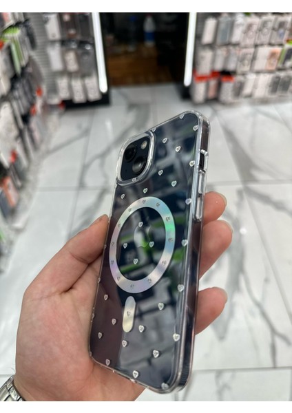 iPhone 14 Kılıf Kalp Magsafe Kılıf Fiyonklu Kurdele Kurdeleli Tasarım Silikon Kılıf Gümüş indirimleri