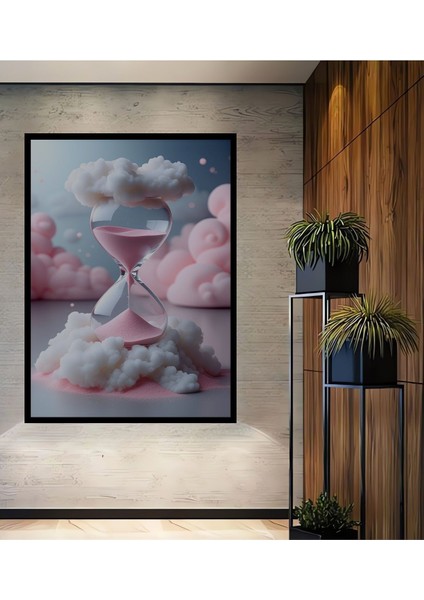 Pembe Kum Saati Bulutlar Arasında Rüya Ev/işyeri/ofis Dekoratif Ahşap Kare Tablo fiyatları