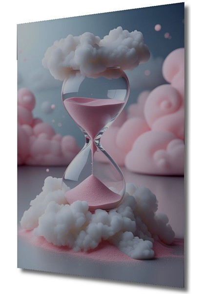 Pembe Kum Saati Bulutlar Arasında Rüya Ev/işyeri/ofis Dekoratif Ahşap Kare Tablo modelleri