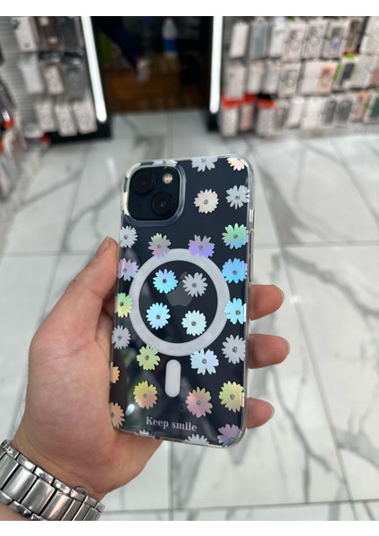 iPhone 14 Kılıfrenkli Papatya Fiyonklu Kurdele Kurdelelu Magsafe Kılıf Silikon Tasarımlı
