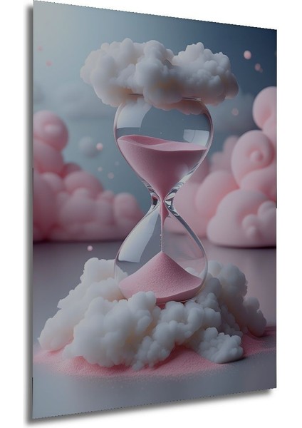 Pembe Kum Saati Bulutlar Arasında Rüya Ev/işyeri/ofis Dekoratif Ahşap Kare Tablo fırsatları