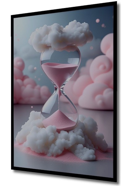 Pembe Kum Saati Bulutlar Arasında Rüya Ev/işyeri/ofis Dekoratif Ahşap Kare Tablo indirimleri