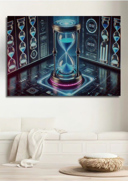 Fütüristik Kum Saati Zaman Akışı Yağlı Boya Görünümlü Ahşap Dekoratif Dikdörtgen Salon/ofis Tablo