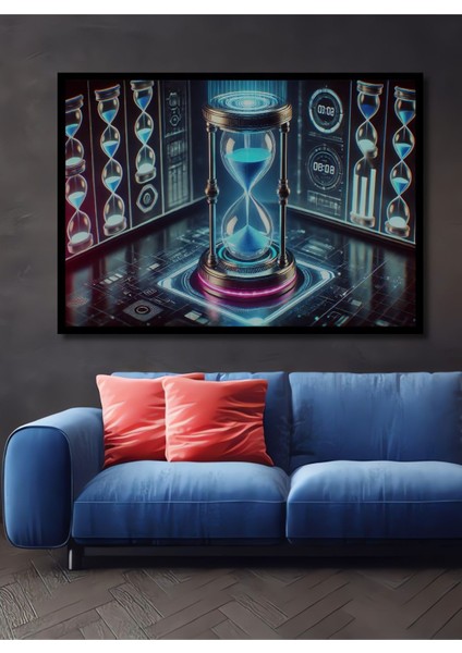 Fütüristik Kum Saati Zaman Akışı Yağlı Boya Görünümlü Ahşap Dekoratif Dikdörtgen Salon/ofis Tablo fiyatları