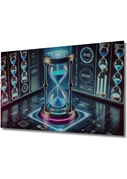 Fütüristik Kum Saati Zaman Akışı Yağlı Boya Görünümlü Ahşap Dekoratif Dikdörtgen Salon/ofis Tablo modelleri