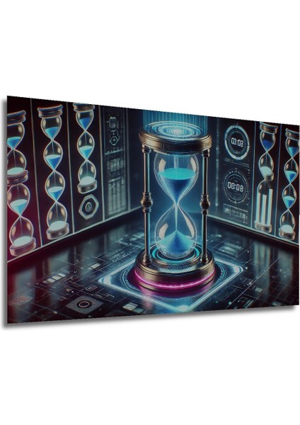 Fütüristik Kum Saati Zaman Akışı Yağlı Boya Görünümlü Ahşap Dekoratif Dikdörtgen Salon/ofis Tablo fırsatları