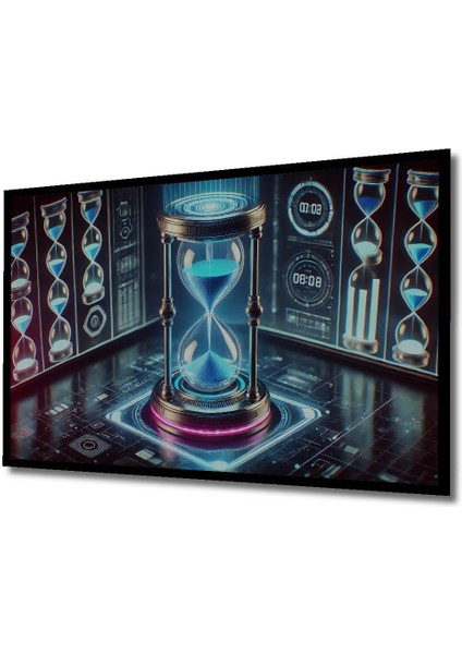 Fütüristik Kum Saati Zaman Akışı Yağlı Boya Görünümlü Ahşap Dekoratif Dikdörtgen Salon/ofis Tablo indirimleri