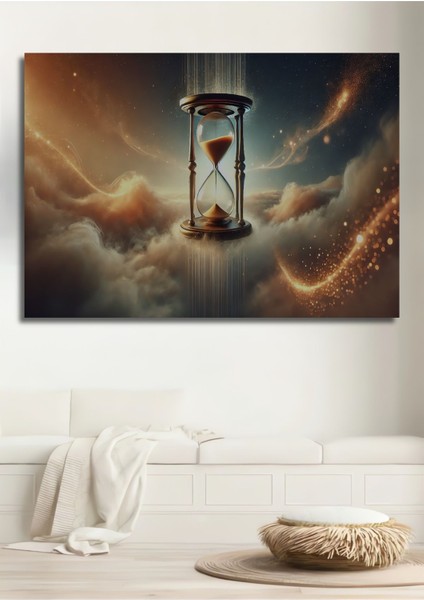 Fantastik Kum Saati Bulutlar Yağlı Boya Görünümlü Ahşap Dekoratif Dikdörtgen Salon/ofis/ev Tablo