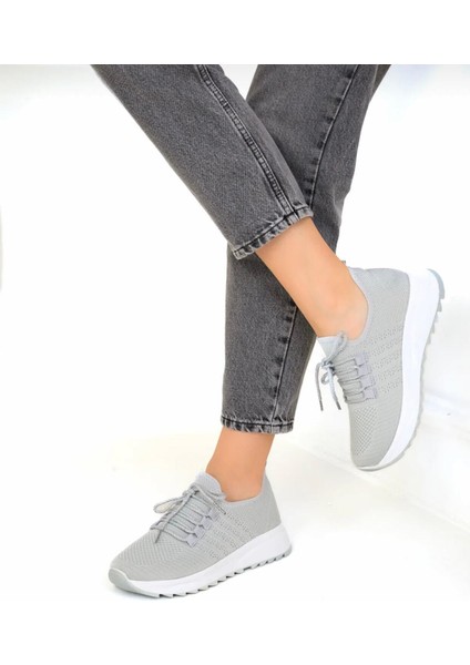 Triko Spor Ayakkabı Comfort Sneaker Kadın Yürüyüş Ayakkabı Gri - 39