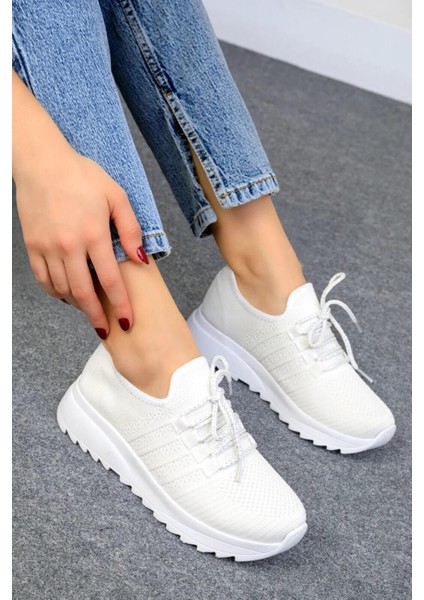 Triko Spor Ayakkabı Comfort Sneaker Kadın Yürüyüş Ayakkabı Beyaz - 40