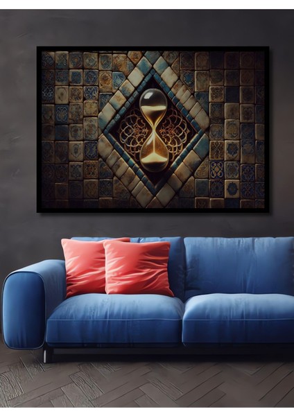 Mozaik Desenli Kum Saati Yağlı Boya Görünümlü Dekoratif Dikdörtgen Ofis Tablo Ahşap Dekoratif fiyatları