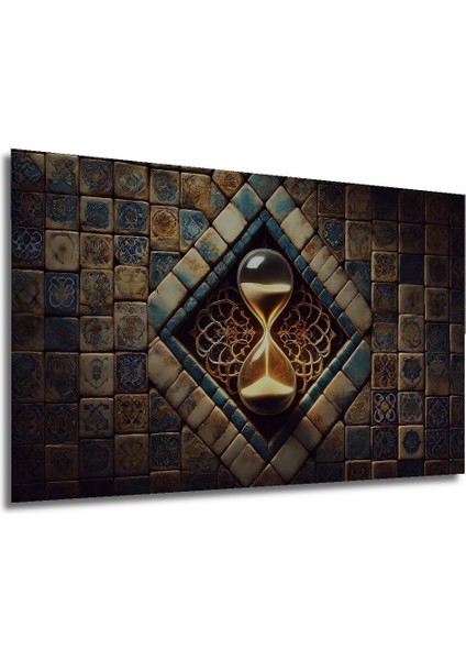 Mozaik Desenli Kum Saati Yağlı Boya Görünümlü Dekoratif Dikdörtgen Ofis Tablo Ahşap Dekoratif fırsatları