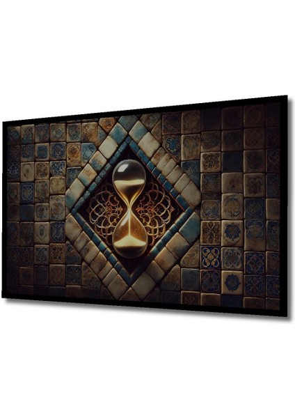 Mozaik Desenli Kum Saati Yağlı Boya Görünümlü Dekoratif Dikdörtgen Ofis Tablo Ahşap Dekoratif indirimleri