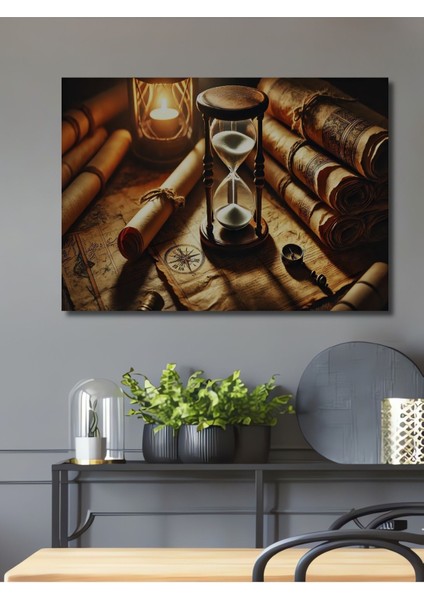 Antika Pusula Kum Saati Yağlı Boya Görünümlü Ahşap Dekoratif Dikdörtgen Salon/ofis/ev/mutfak Tablo