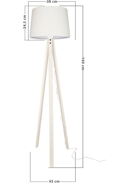 Tripod Ahşap Üç Ayaklı Lambader Krem Ayak / Krem Şapka