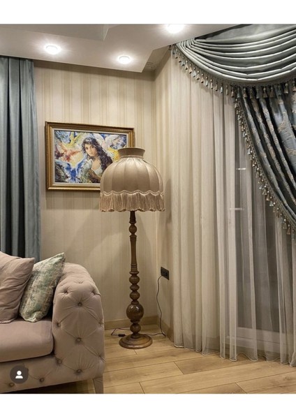 Ayışığı Abajur Vizon Rengi Şapka ve Ahşap Ayak